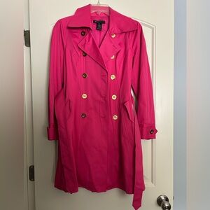INC International Concepts Fuchsia Double-Breasted Trench Coat